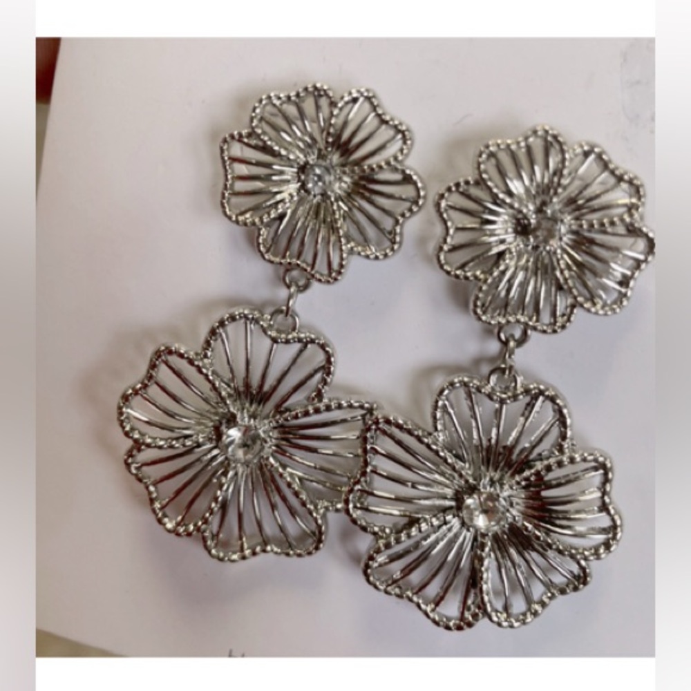 Silver Floral Statement Earrings